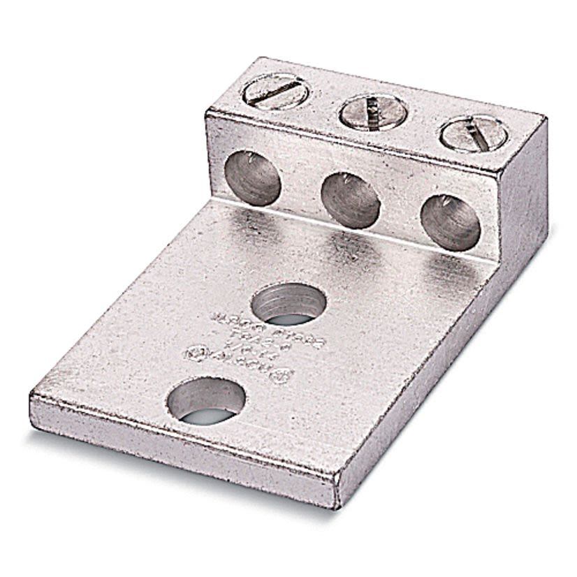 Blackburn ADR25-32 Type ADR-ALCUL Dual Rated Mechanical Connector, 6 AWG to 250 kcmil Aluminum/Stranded Copper Conductor, 1/2 in Stud, 2 Bolt Holes, Aluminum